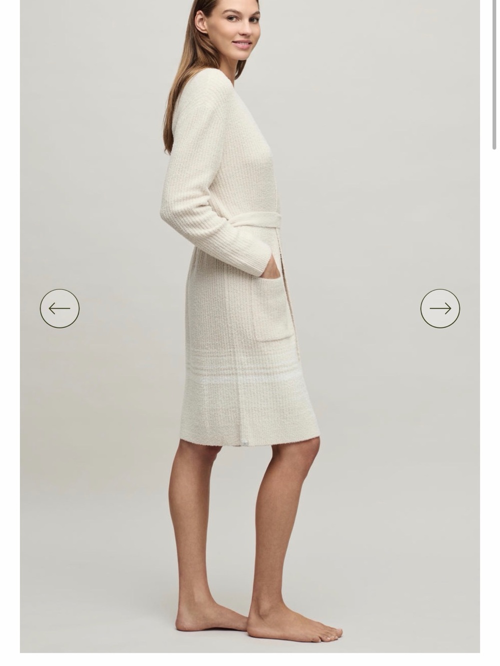 Barefoot Dreams Sand Dune-Pearl Ribbed Knit Robe - Picture 6 of 7